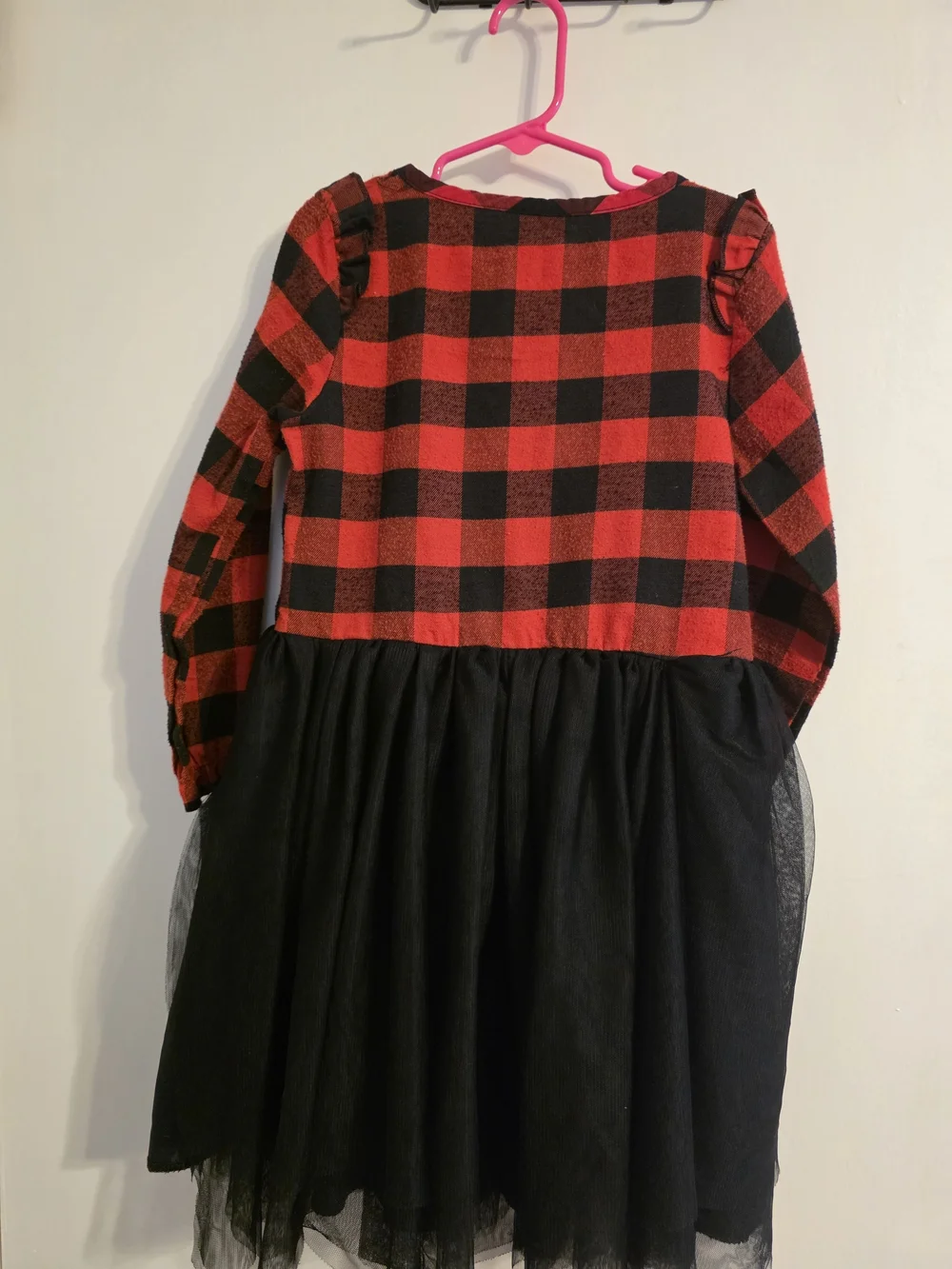 Girls Red Black Buffalo Plaid Ruffle Tulle Dress